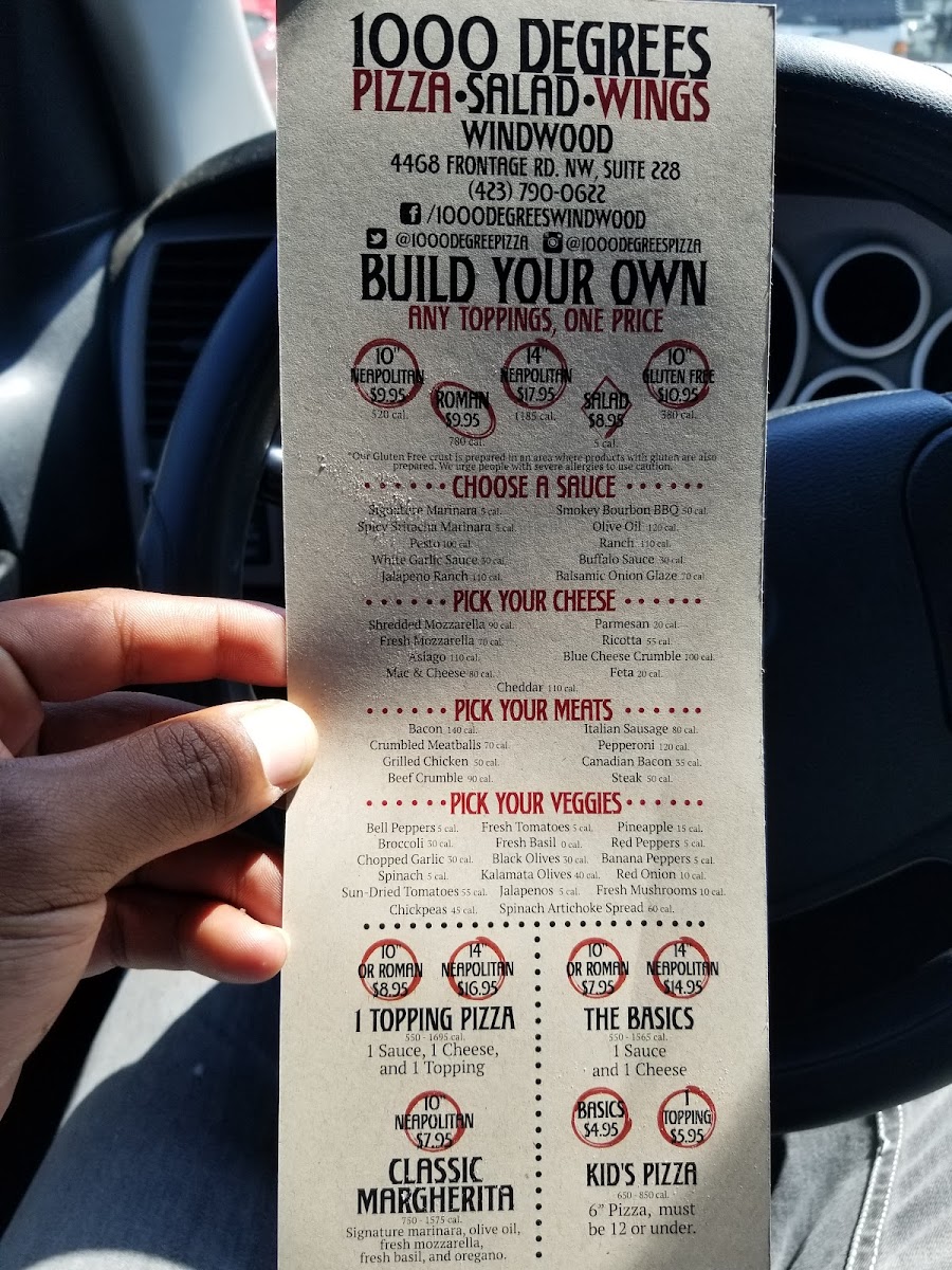 Menu 1000 Degrees Pizza - Cleveland, Tn-10