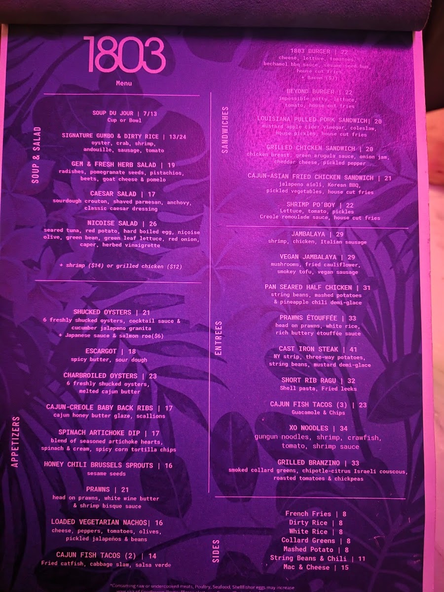 Menu 1803 Nyc