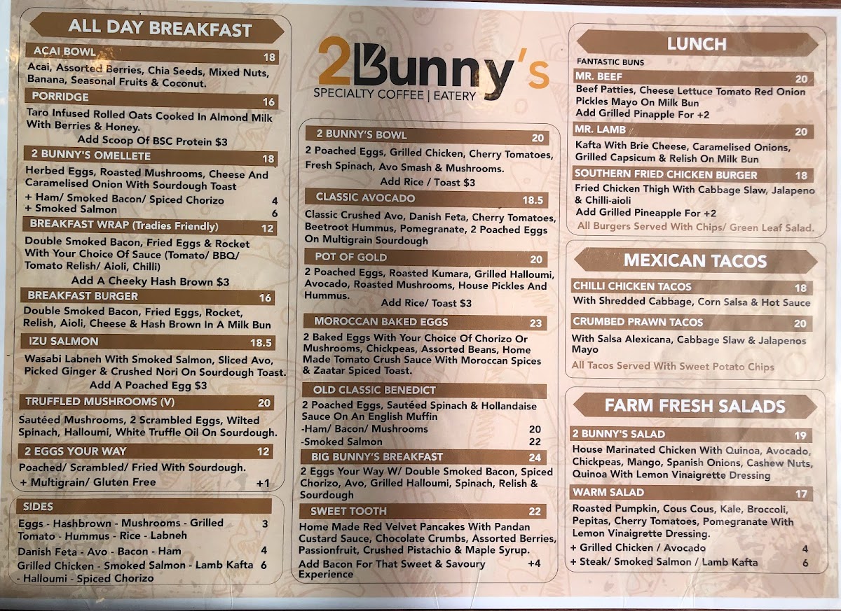 Menu 2 Bunny's Cafe Epping-1