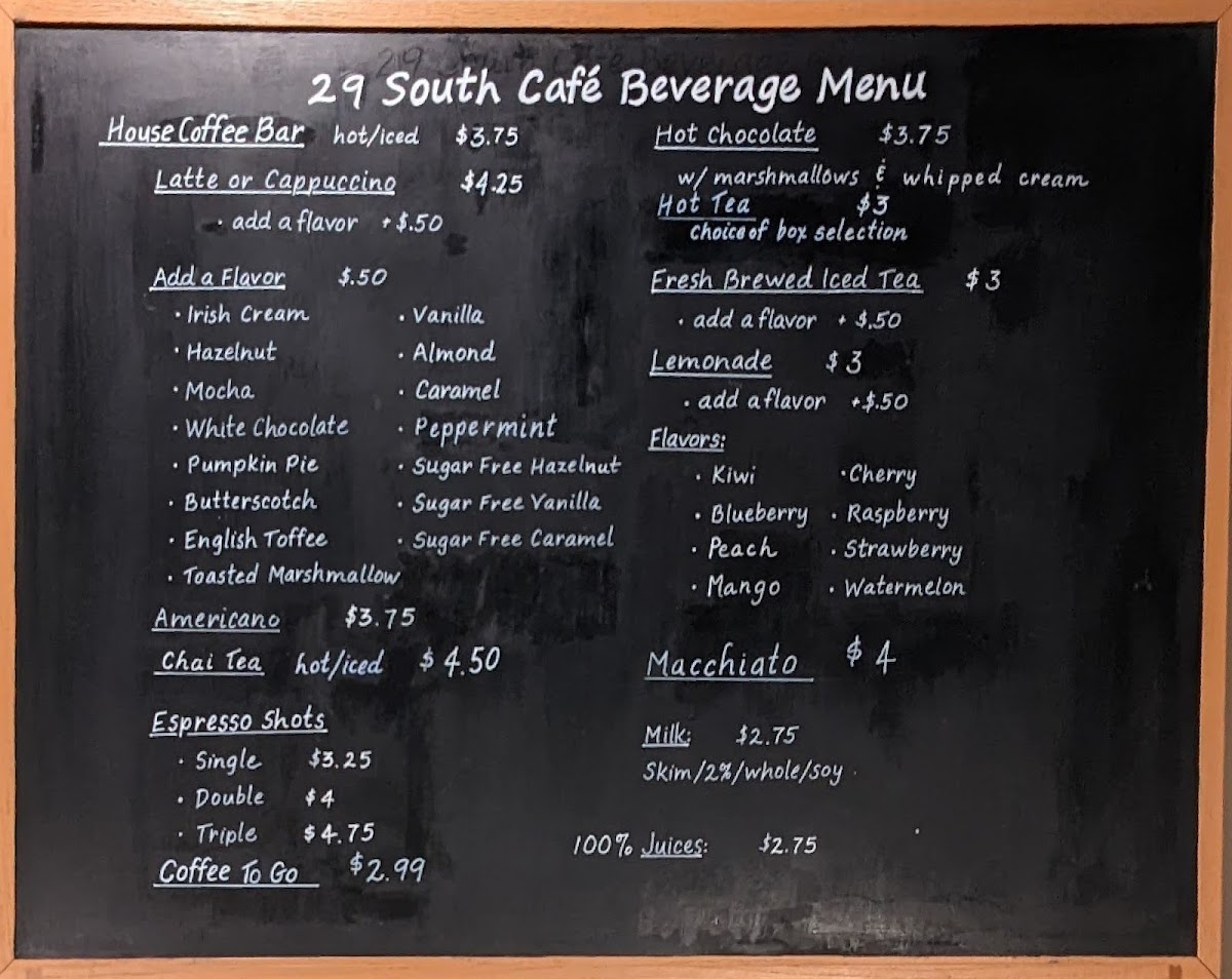 Menu 29 South Cafe-1