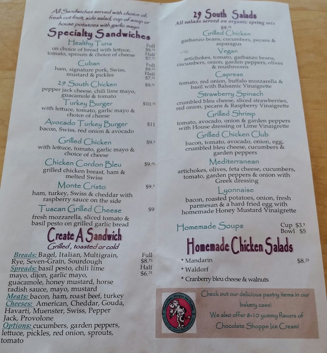 Menu 29 South Cafe-4