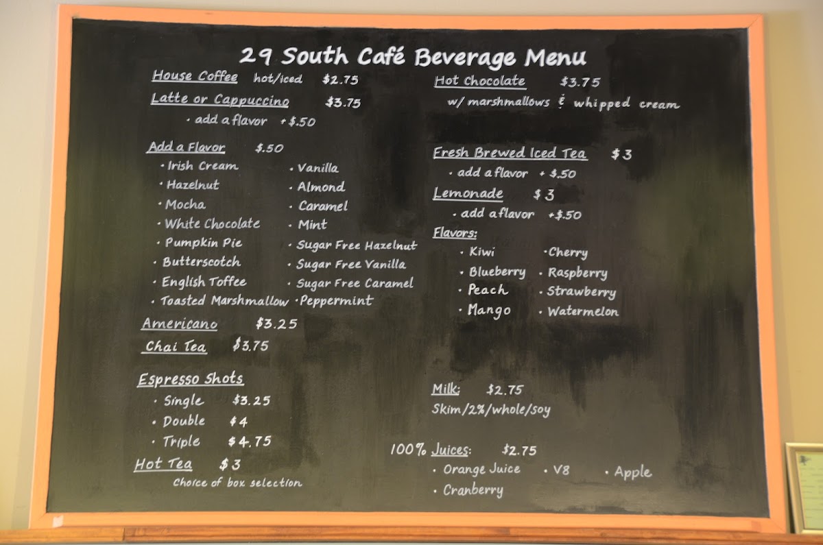 Menu 29 South Cafe-5
