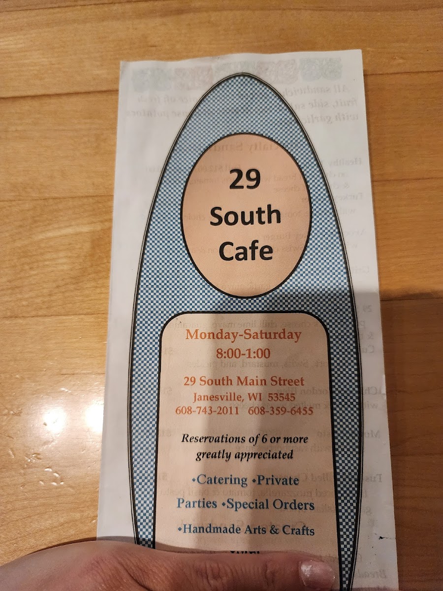 Menu 29 South Cafe-7