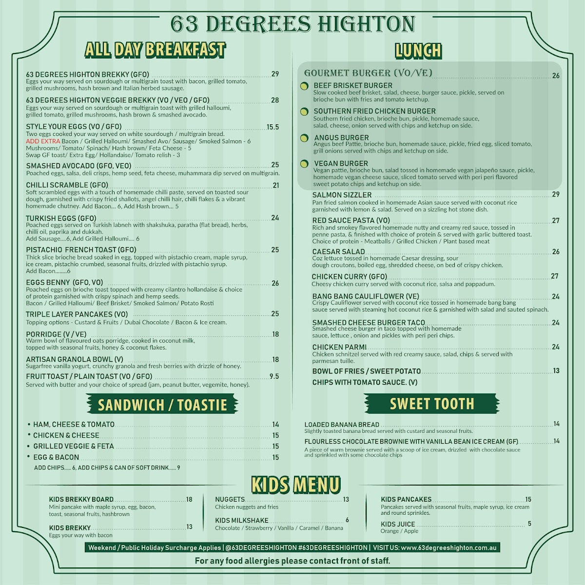 Menu 63 Degrees Highton-1
