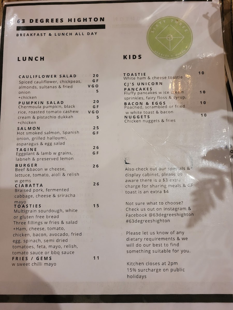 Menu 63 Degrees Highton-3