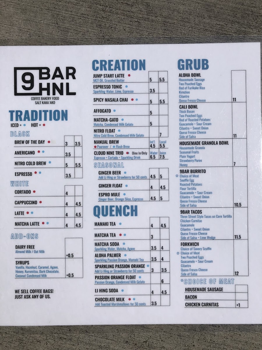 Menu 9Bar Hnl-1