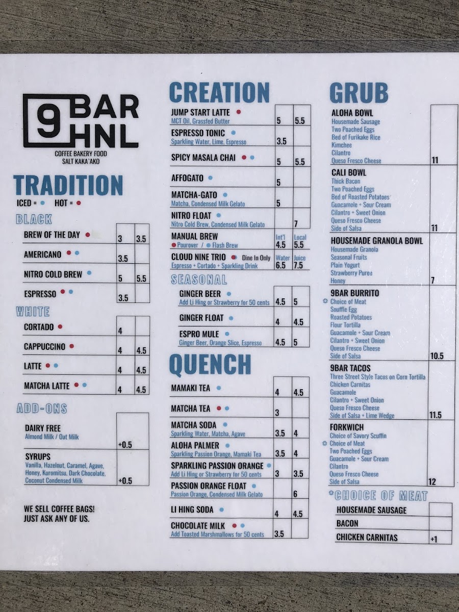 Menu 9Bar Hnl-2