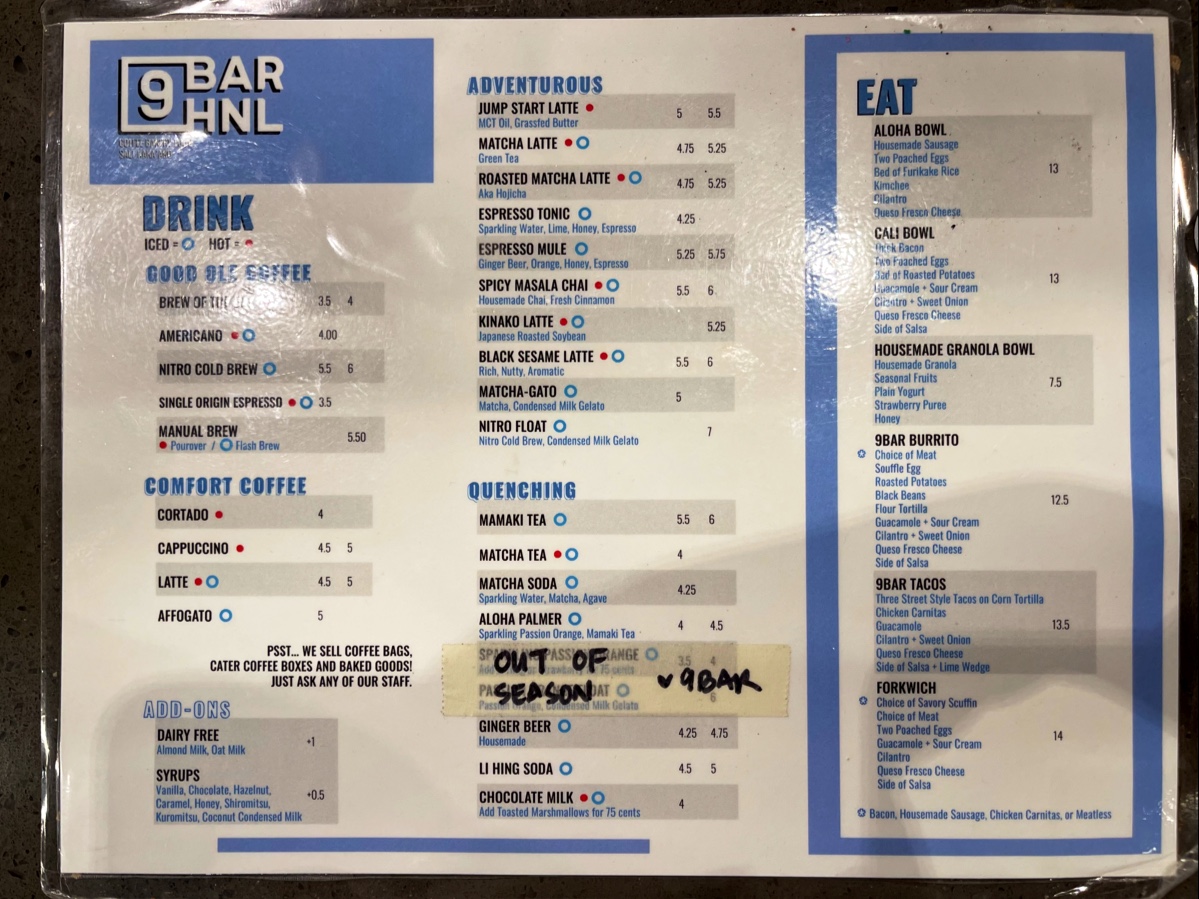 Menu 9Bar Hnl-3