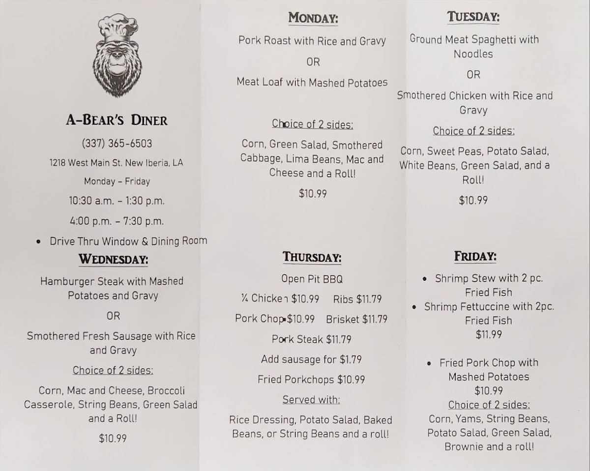 Menu A-Bear's Diner-1