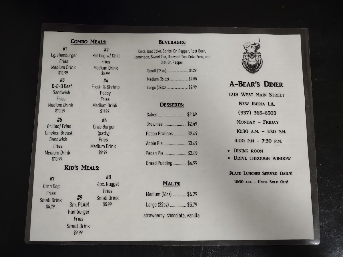 Menu A-Bear's Diner-5