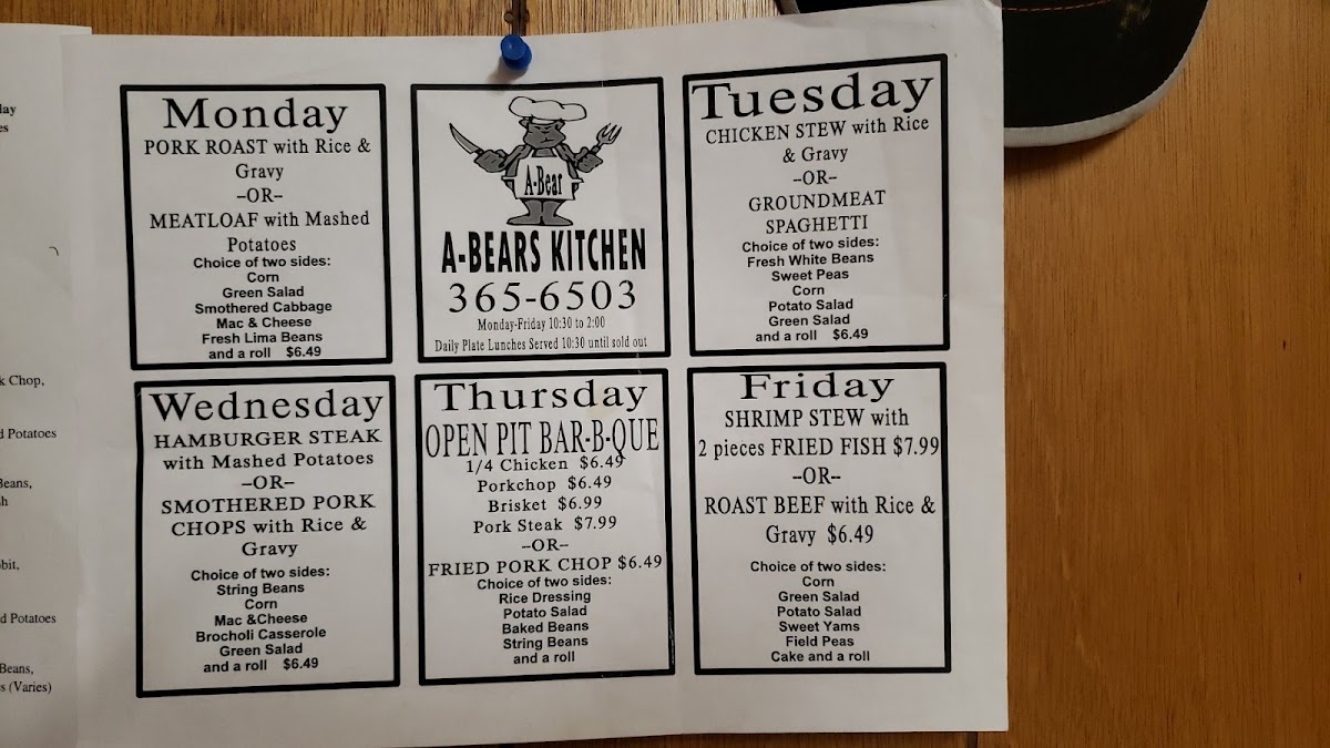 Menu A-Bear's Diner-6