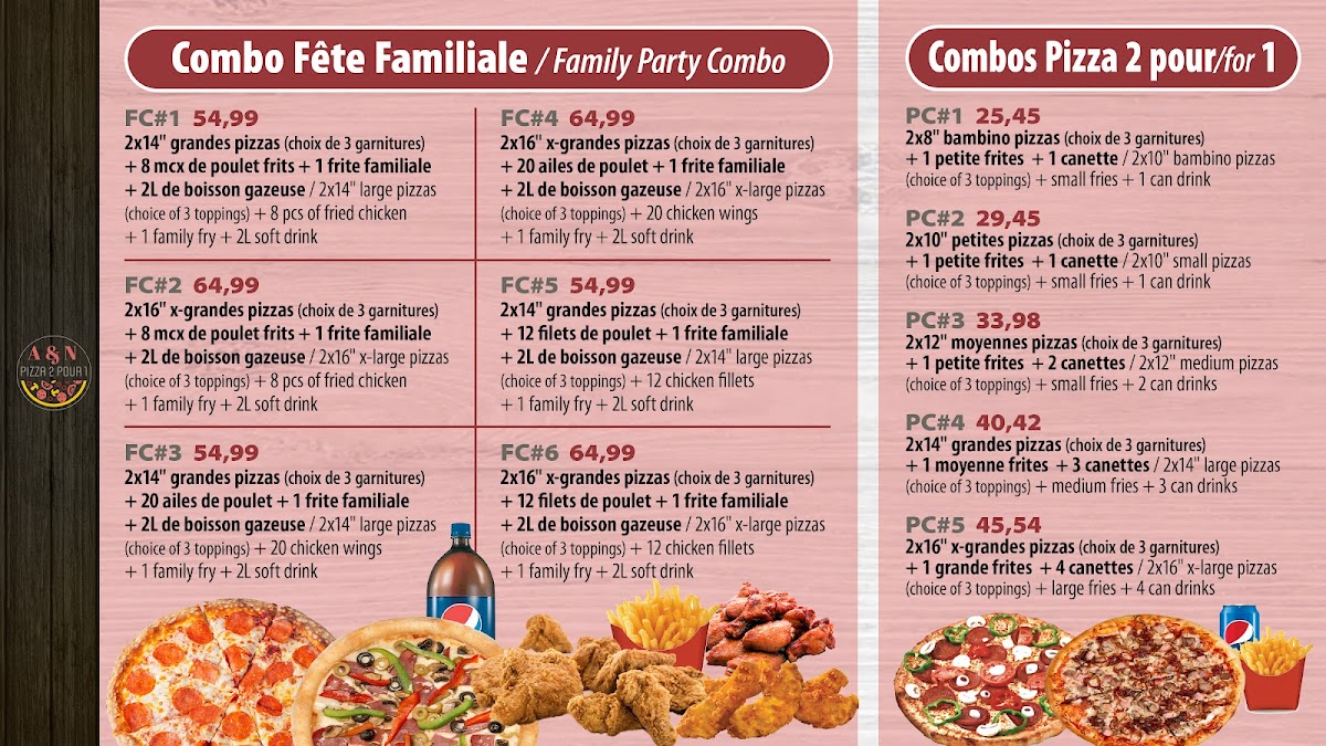 Menu A & N Pizza 2 Pour 1-3