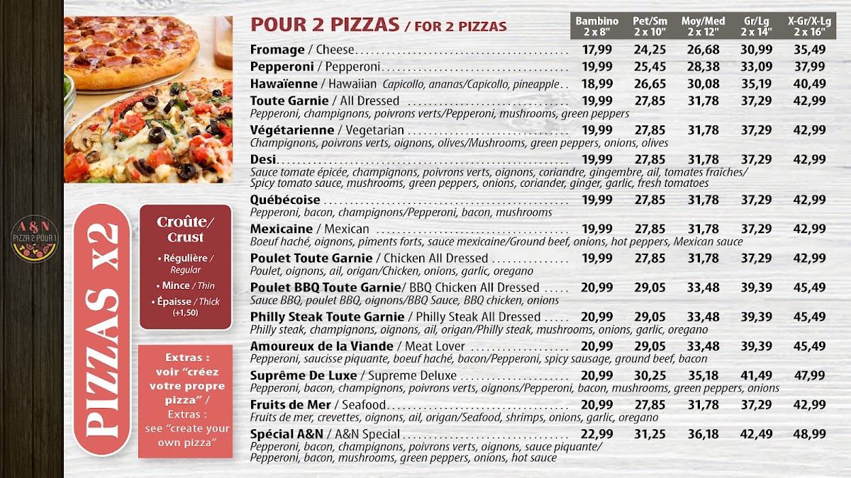 Menu A & N Pizza 2 Pour 1-7