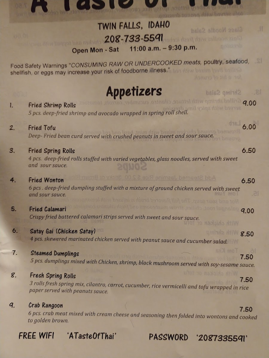 Menu A Taste Of Thai-7