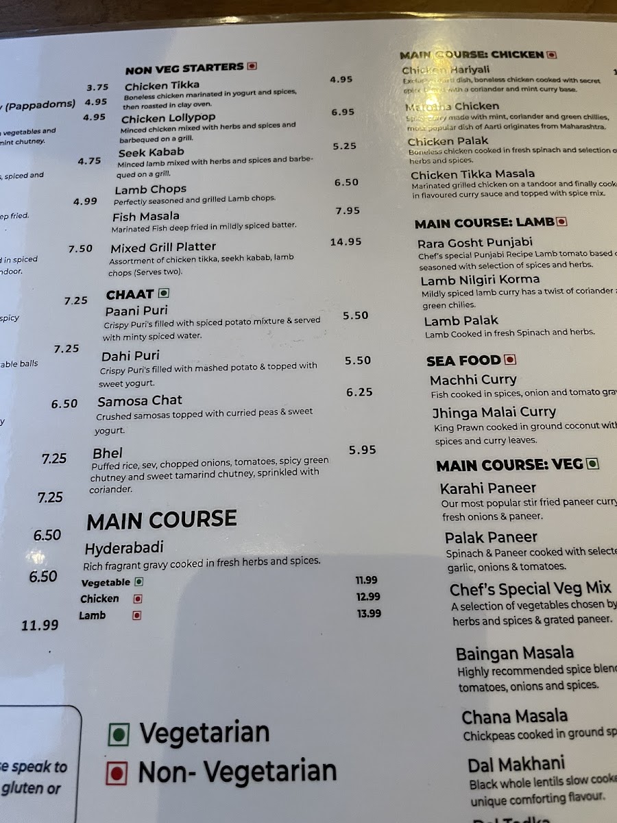 Menu Aarti Indian Restaurant Leeds-6