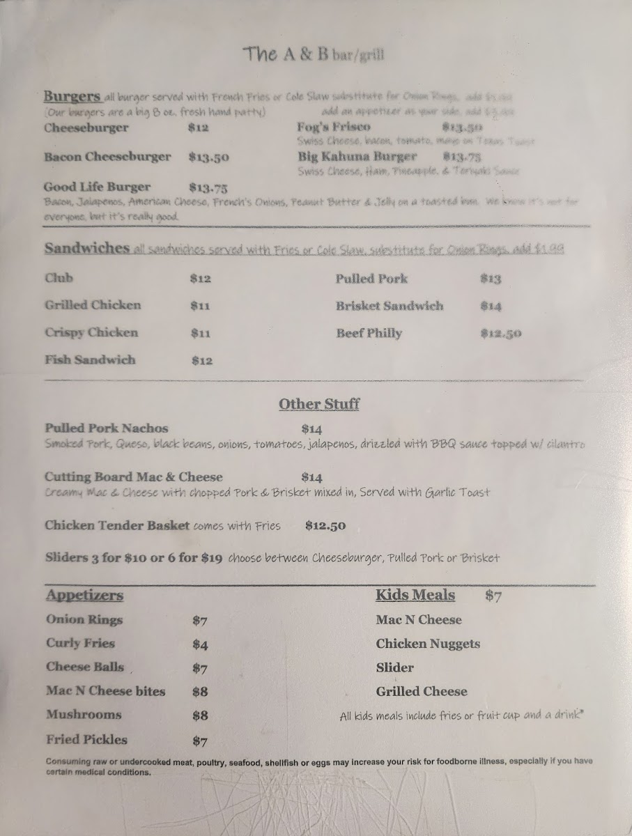 Menu A&b Bar 'n Grill-1