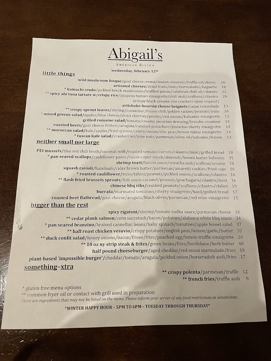 Menu Abigail's American Bistro-2