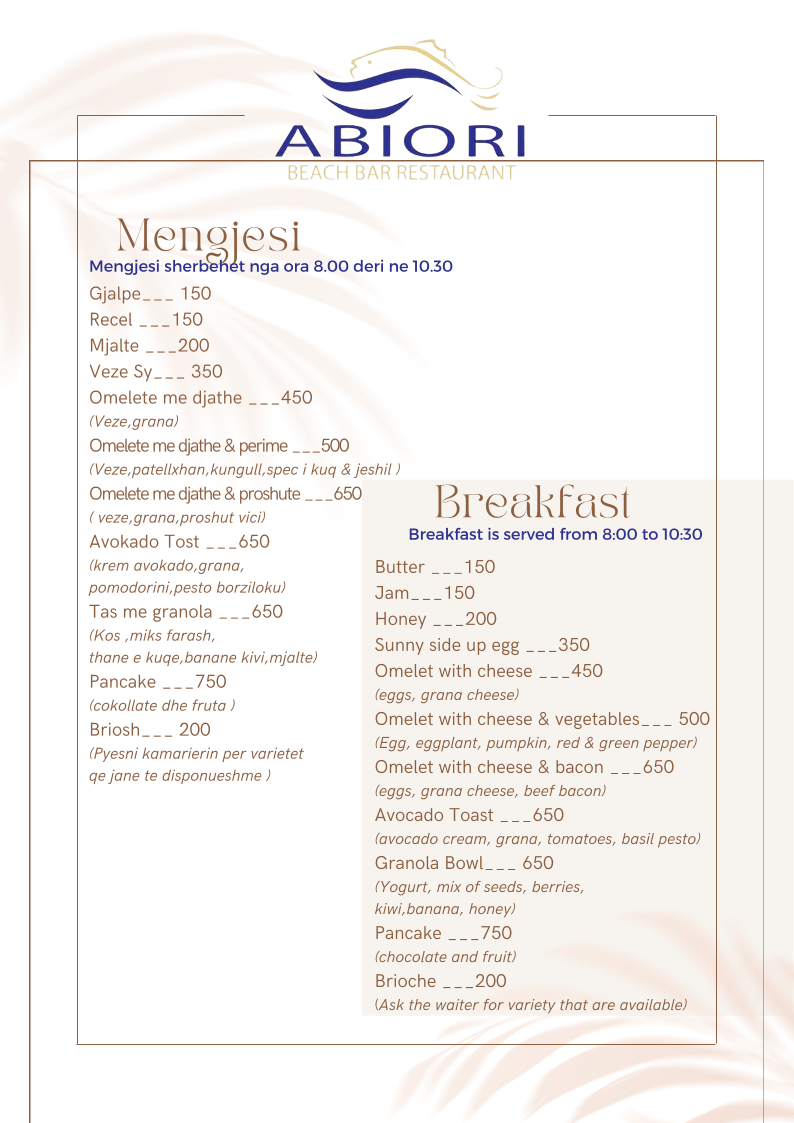 Menu Abiori Restaurant Pizzeria Ksamil-1