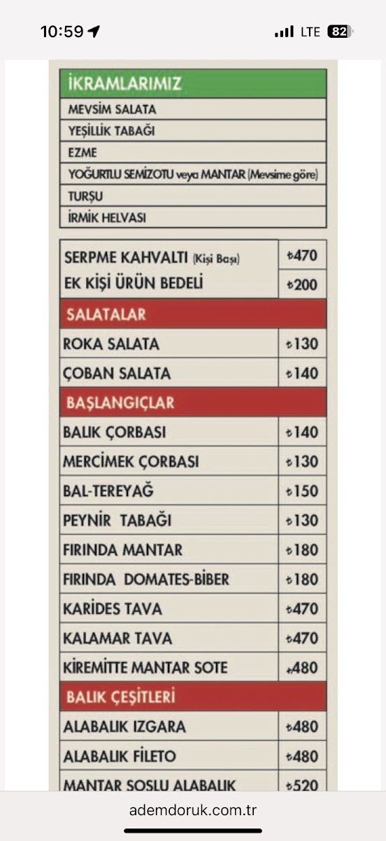 Menu Adem Doruk Balık Alabalık Lokantası Eryaman Şube-2