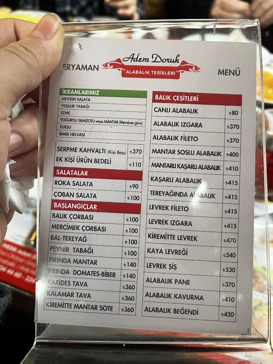 Menu Adem Doruk Balık Alabalık Lokantası Eryaman Şube-3