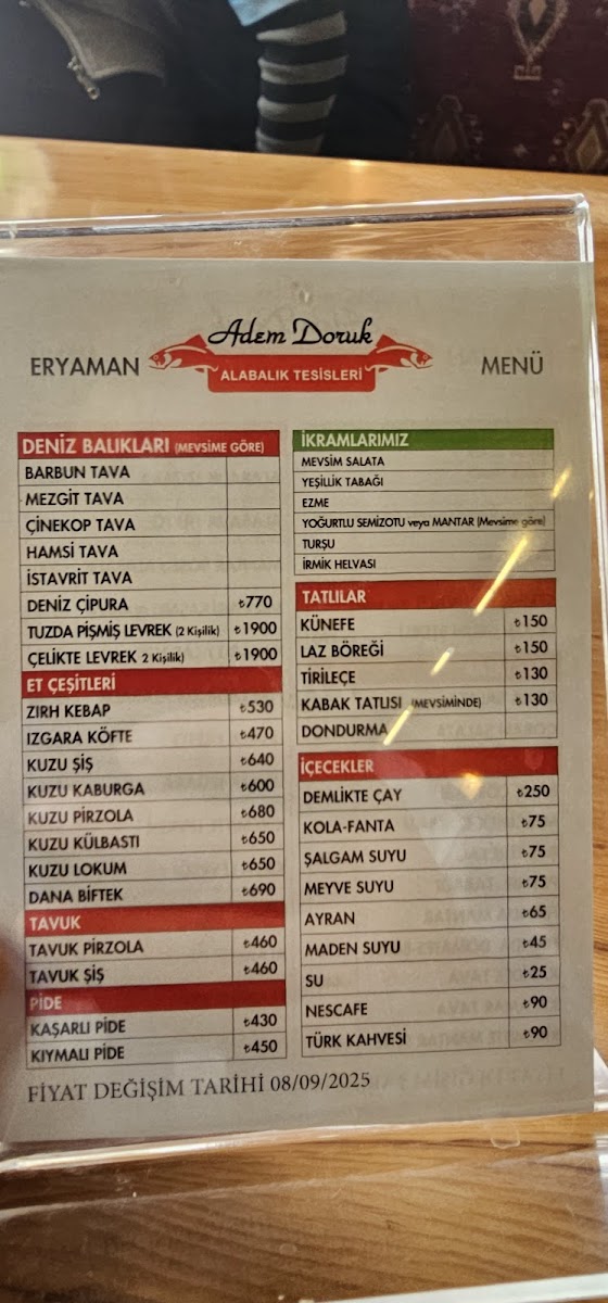 Menu Adem Doruk Balık Alabalık Lokantası Eryaman Şube-4
