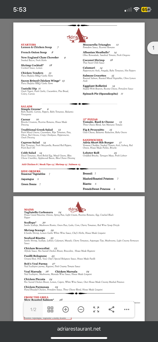Menu Adria Restaurant & Banquet Facility-2