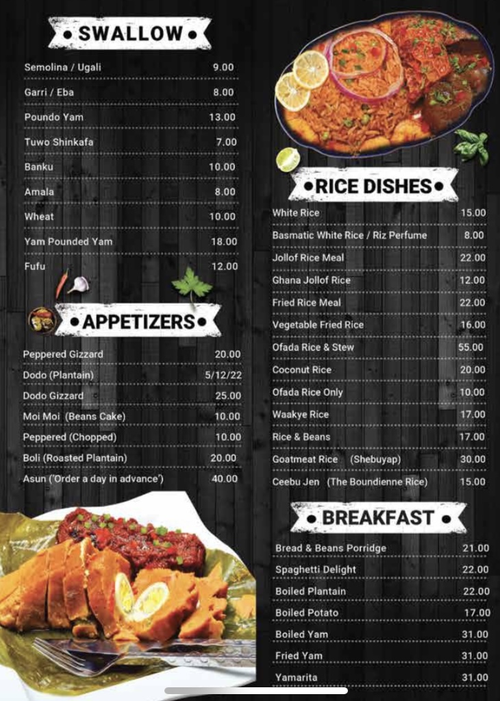 Menu Africana Home Restaurant Gold Land-1