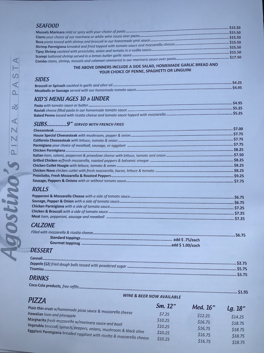Menu Agostino's Pizza & Pasta-2