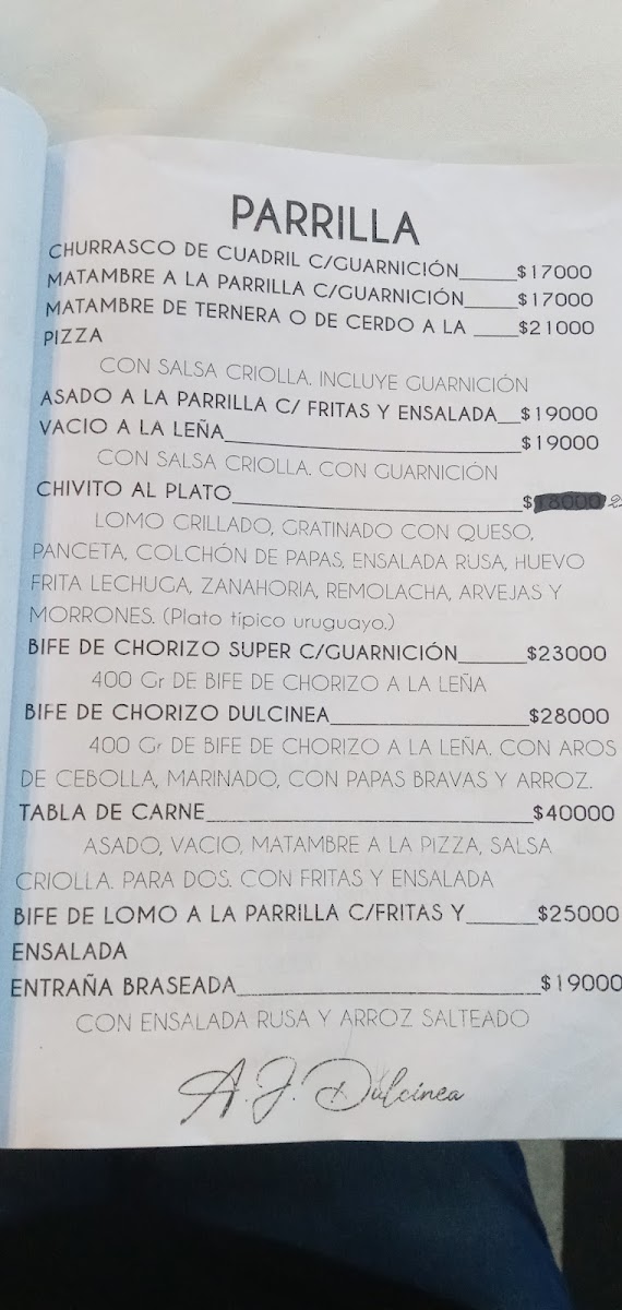 Menu Aj Dulcinea Pizza Cafe Bar-1