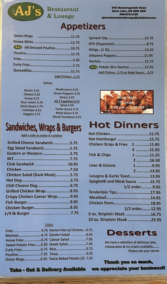 Menu Aj's Lounge & Restaurant-1