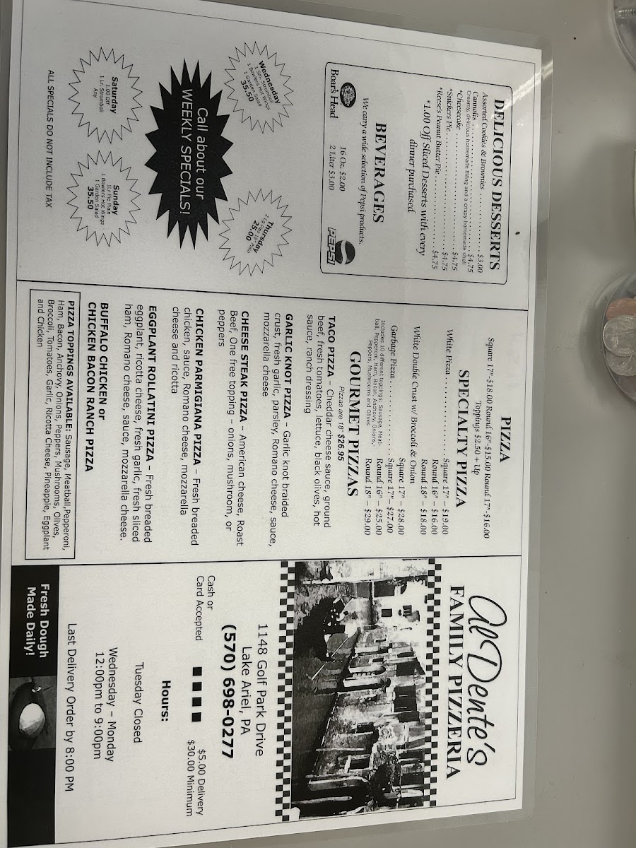 Menu Al Dentes Pizzeria And Creamery - Golf Park Drive Lake Ariel-1