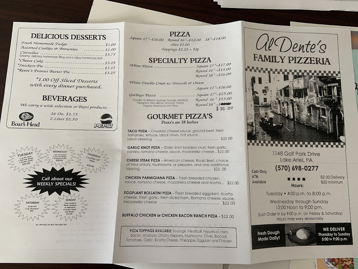Menu Al Dentes Pizzeria And Creamery - Golf Park Drive Lake Ariel-3