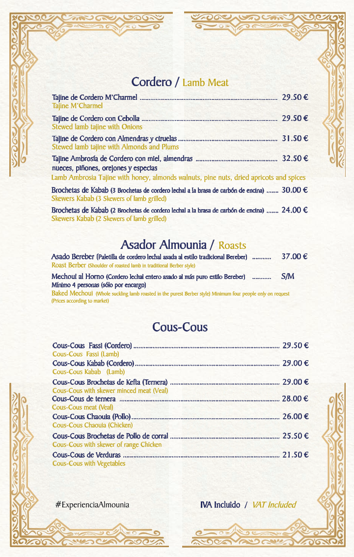 Menu Al Mounia - Restaurante Marroquí Madrid Alta Cocina-3