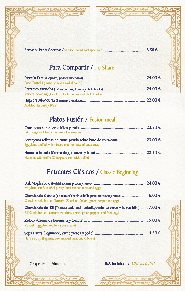 Menu Al Mounia - Restaurante Marroquí Madrid Alta Cocina-4
