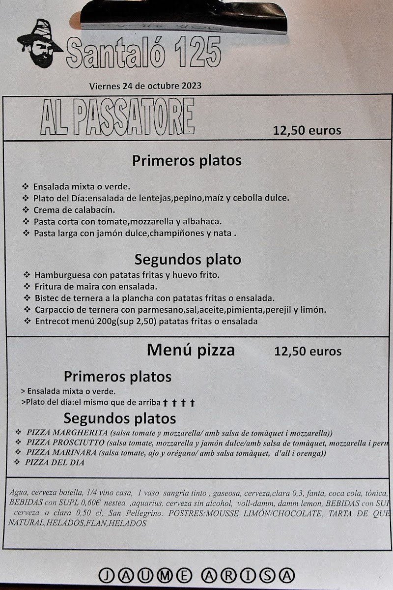 Menu Al Passatore | Santaló-2