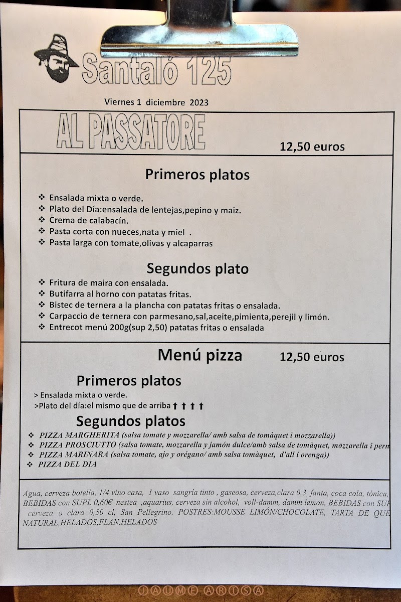 Menu Al Passatore | Santaló-4