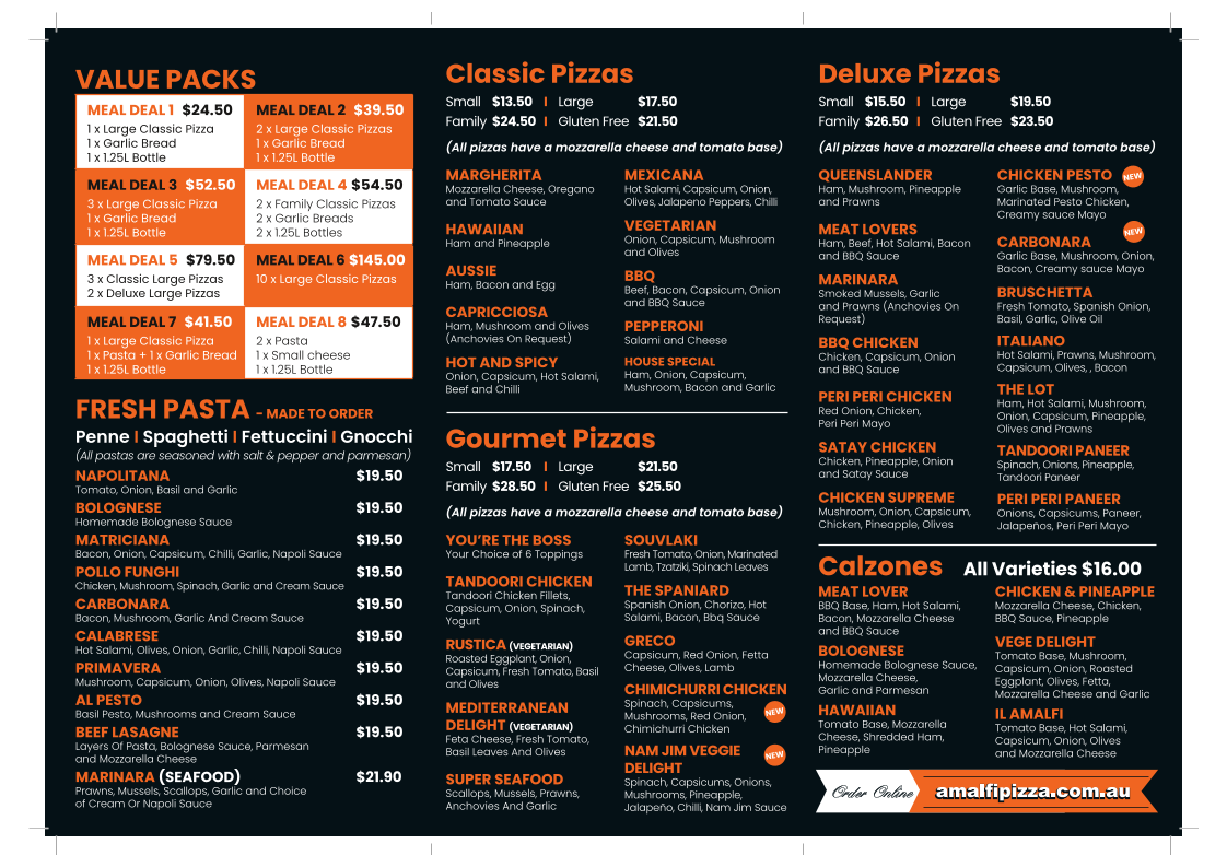 Menu Amalfi Pizza & Pasta Deception Bay-2