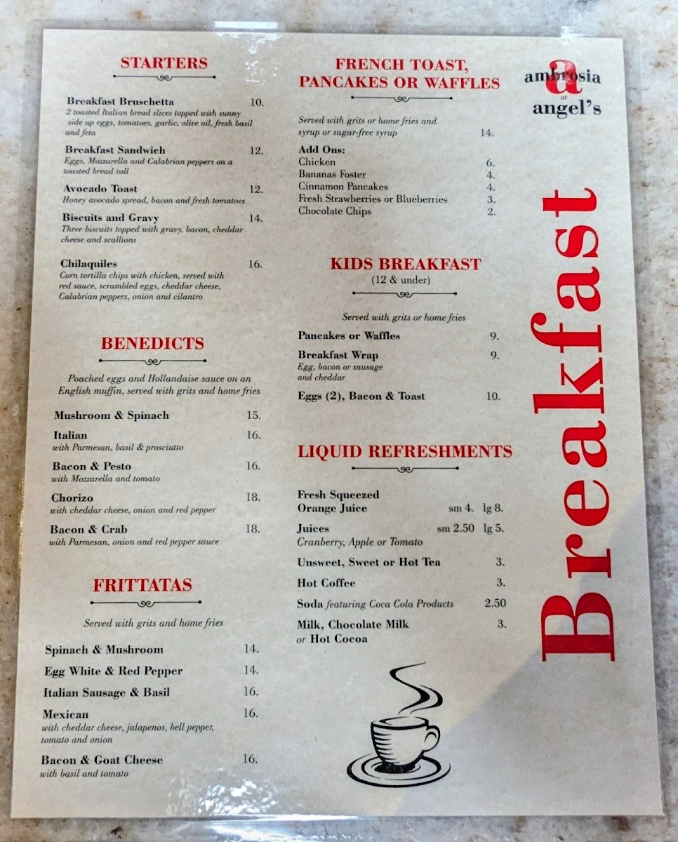 Menu Ambrosia At Angels Italian Restaurant & Bar-1