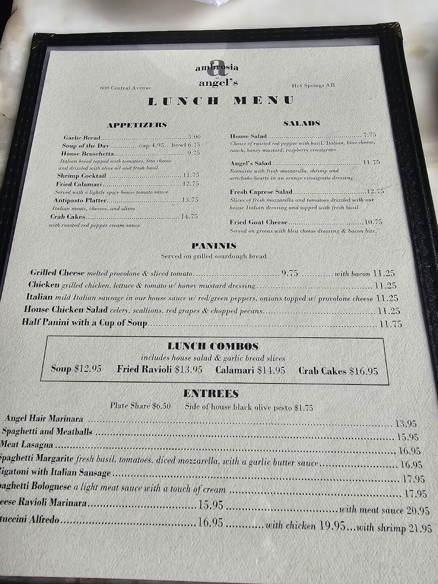 Menu Ambrosia At Angels Italian Restaurant & Bar-2