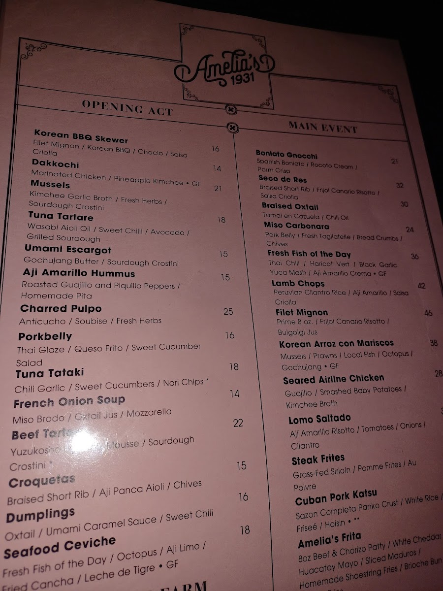 Menu Amelia's 1931-10