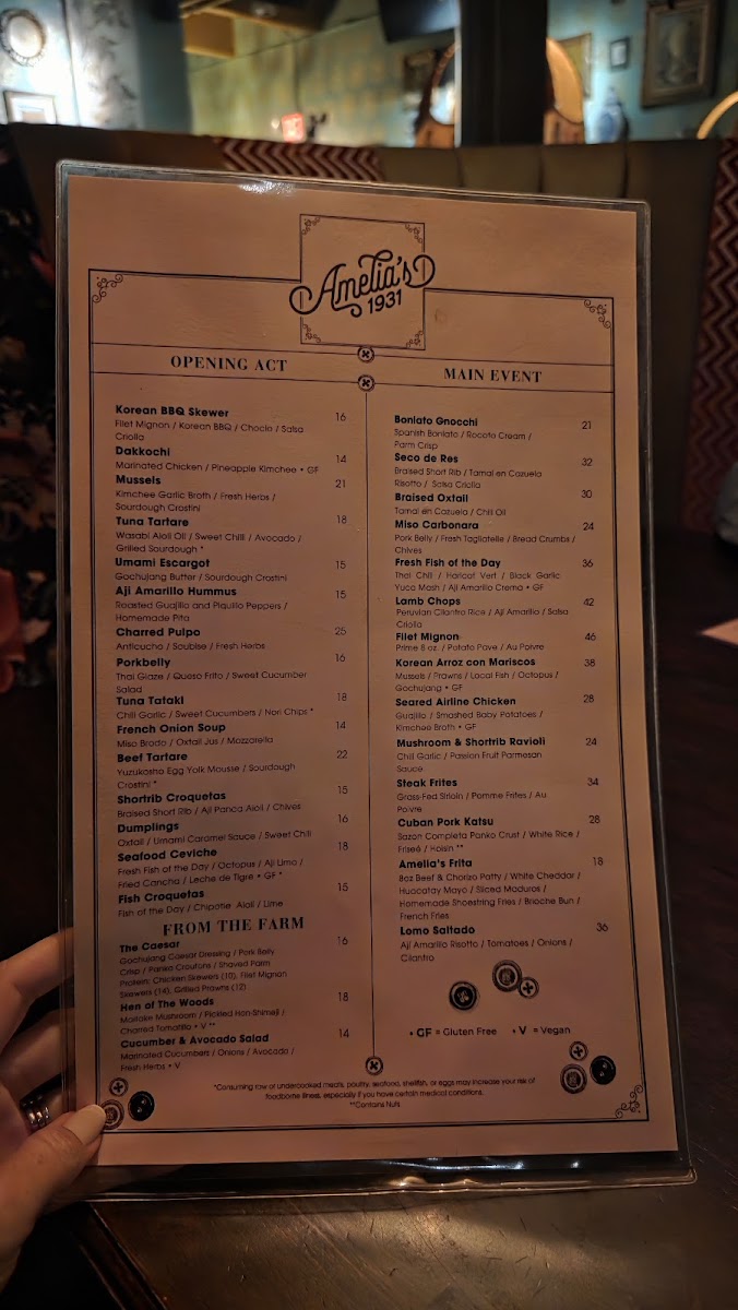 Menu Amelia's 1931-4