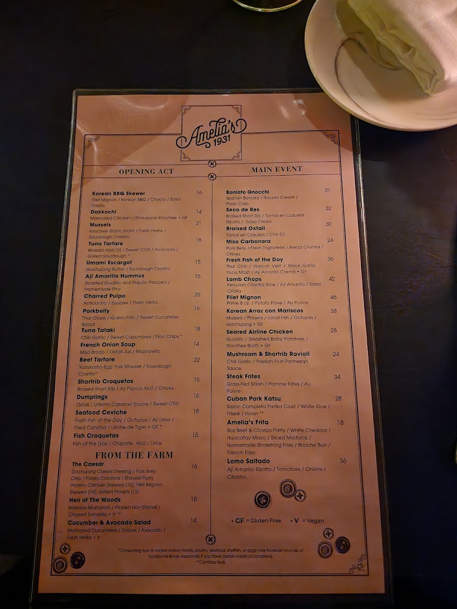 Menu Amelia's 1931-6