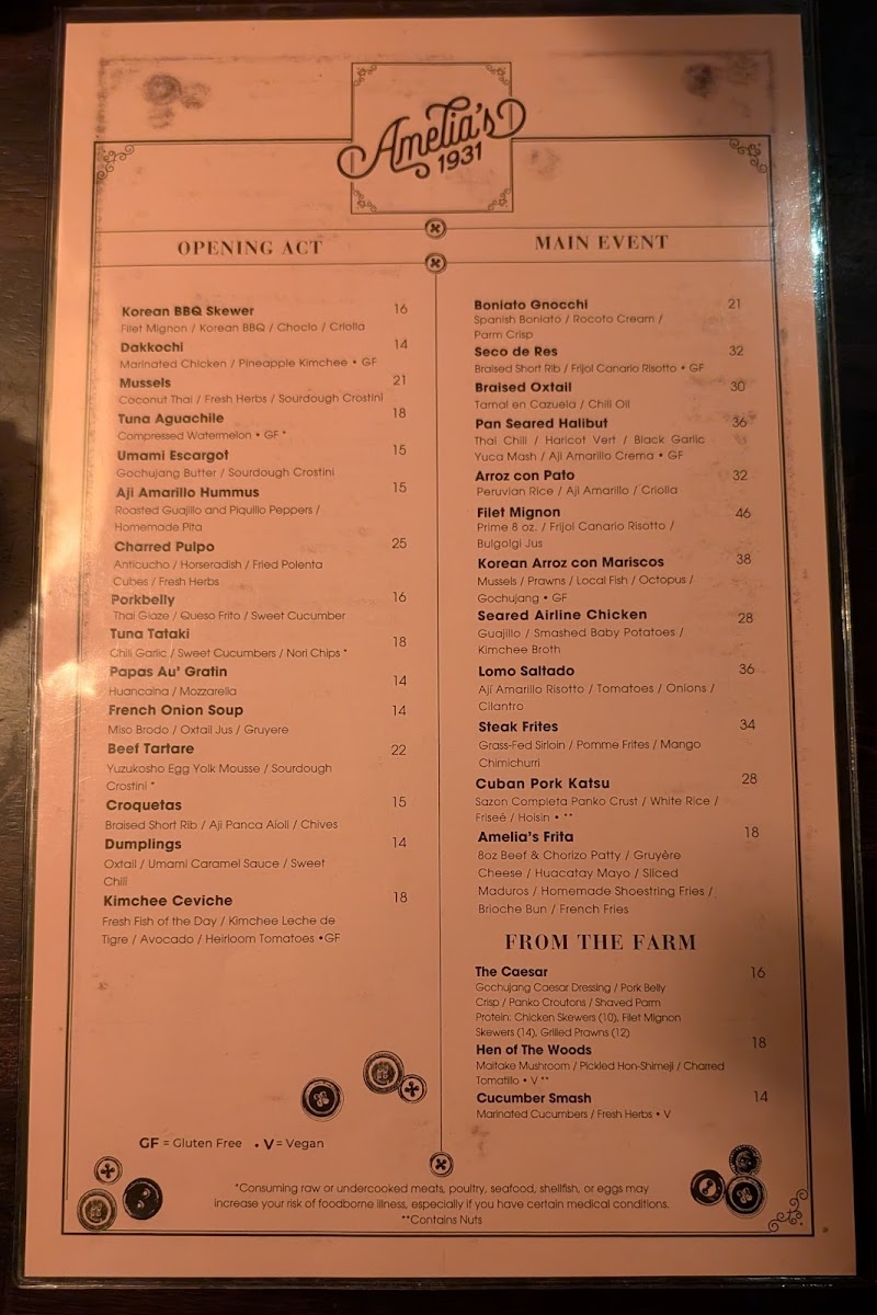 Menu Amelia's 1931-7