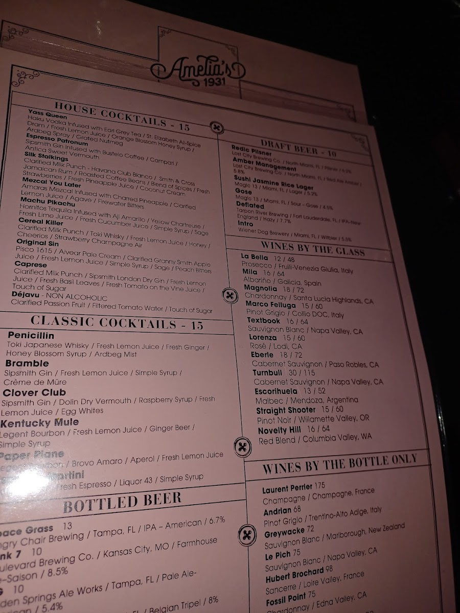 Menu Amelia's 1931-8
