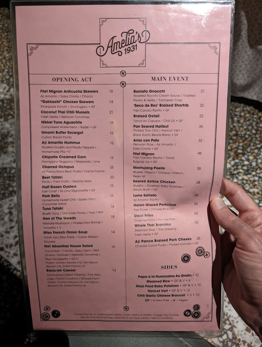 Menu Amelia's 1931-9