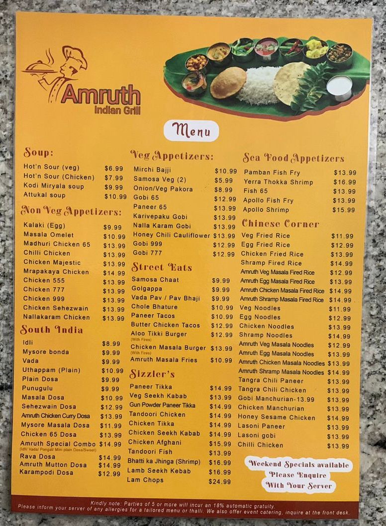 Menu Amruth Indian Grill-2