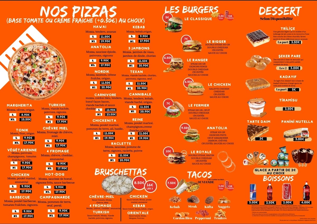 Menu Anatolia Kebab Pizza Burger Tacos Pate Dessert Glace-2