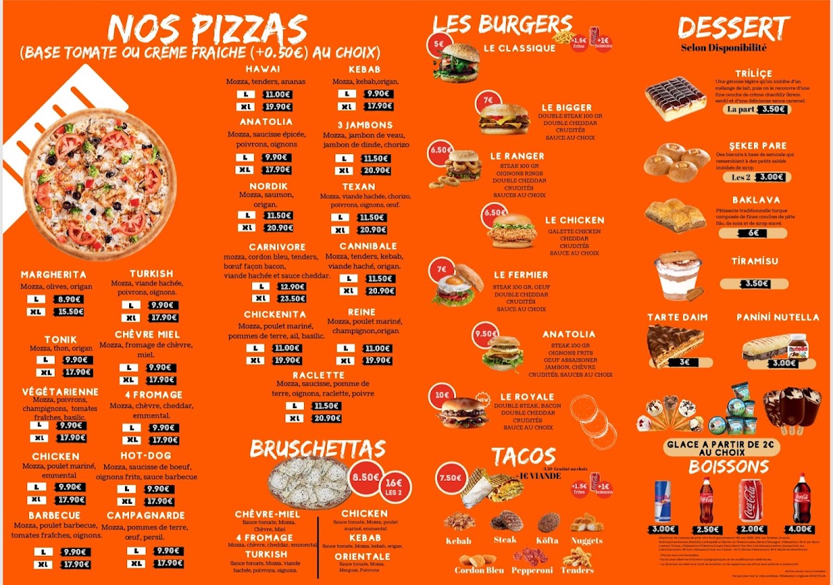 Menu Anatolia Kebab Pizza Burger Tacos Pate Dessert Glace-3