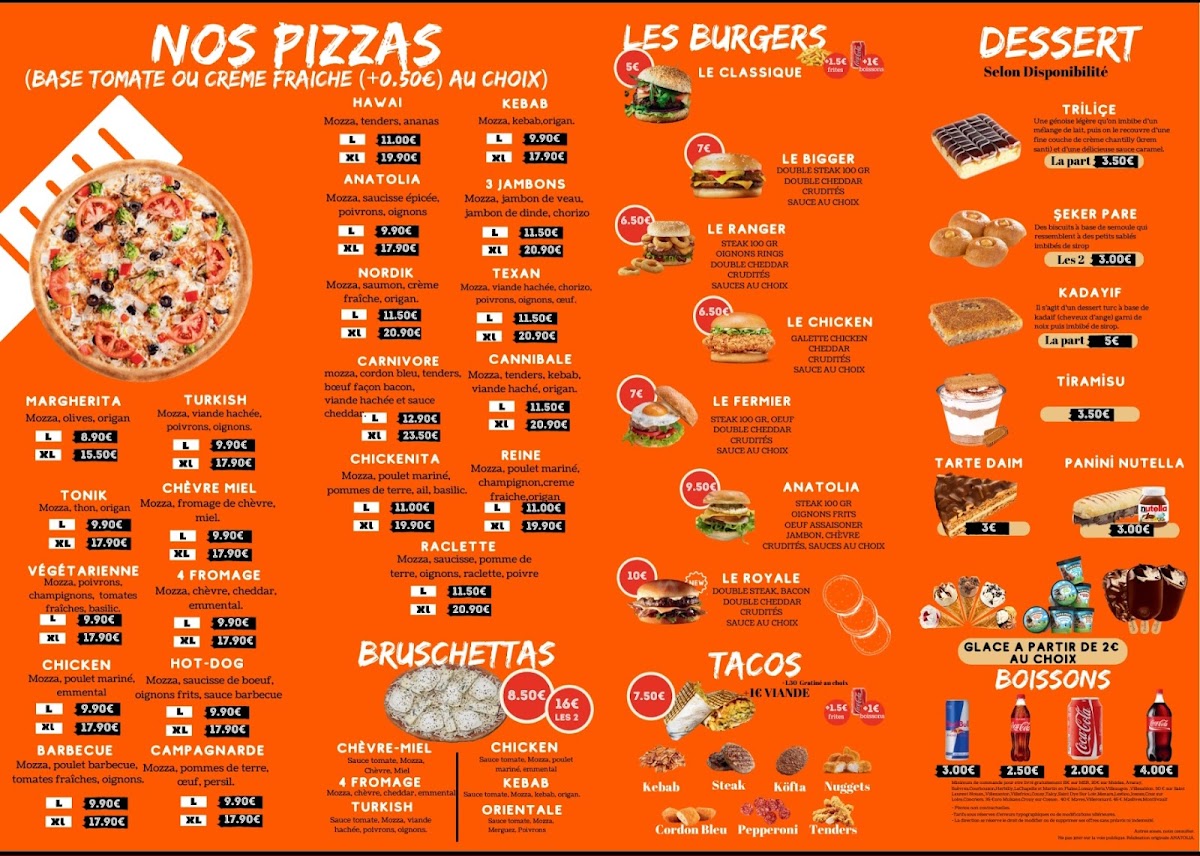 Menu Anatolia Kebab Pizza Burger Tacos Pate Dessert Glace-4