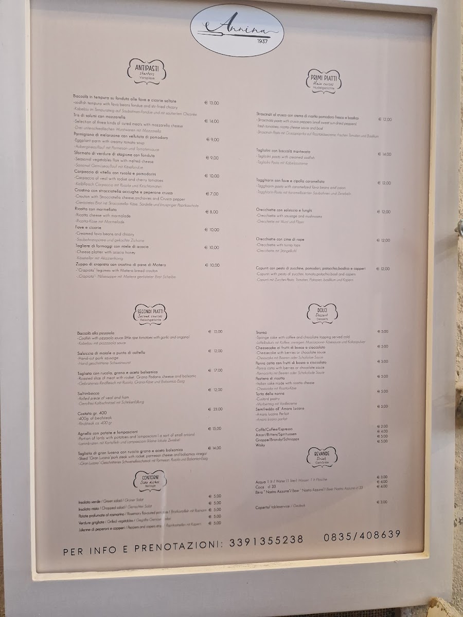 Menu Annina 1937-2